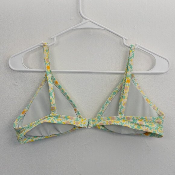 Aerie Real Good Floral Triangle Bikini Top Size Large Light Blue Yellow - Picture 2 of 3